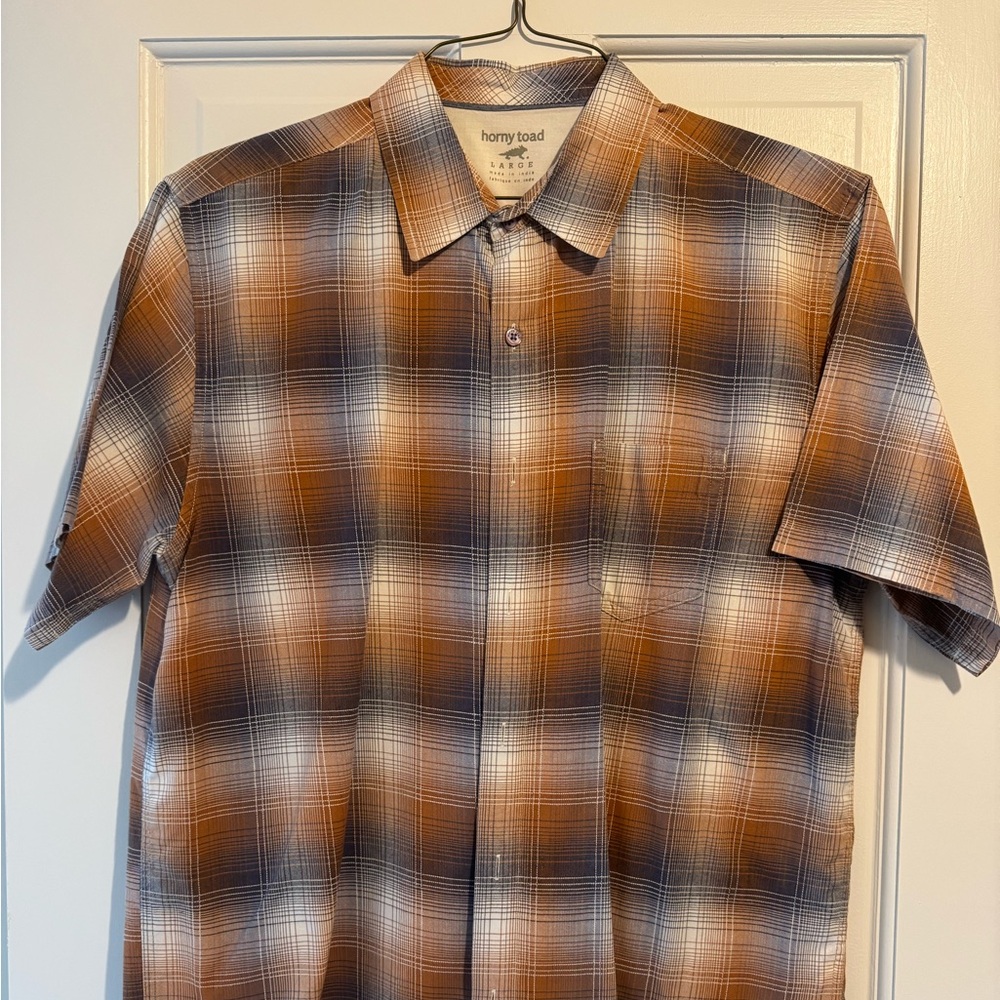 Horny Toad Men's Casual Plaid Shirt - Brown and White